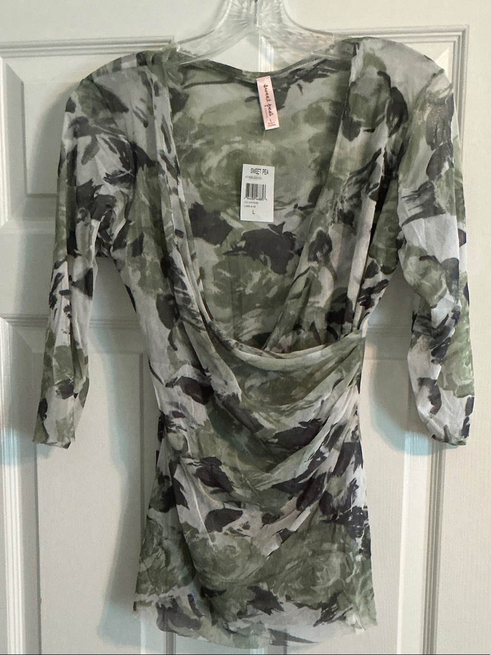 Green Printed Sheer Drape Neck Women's Dress
